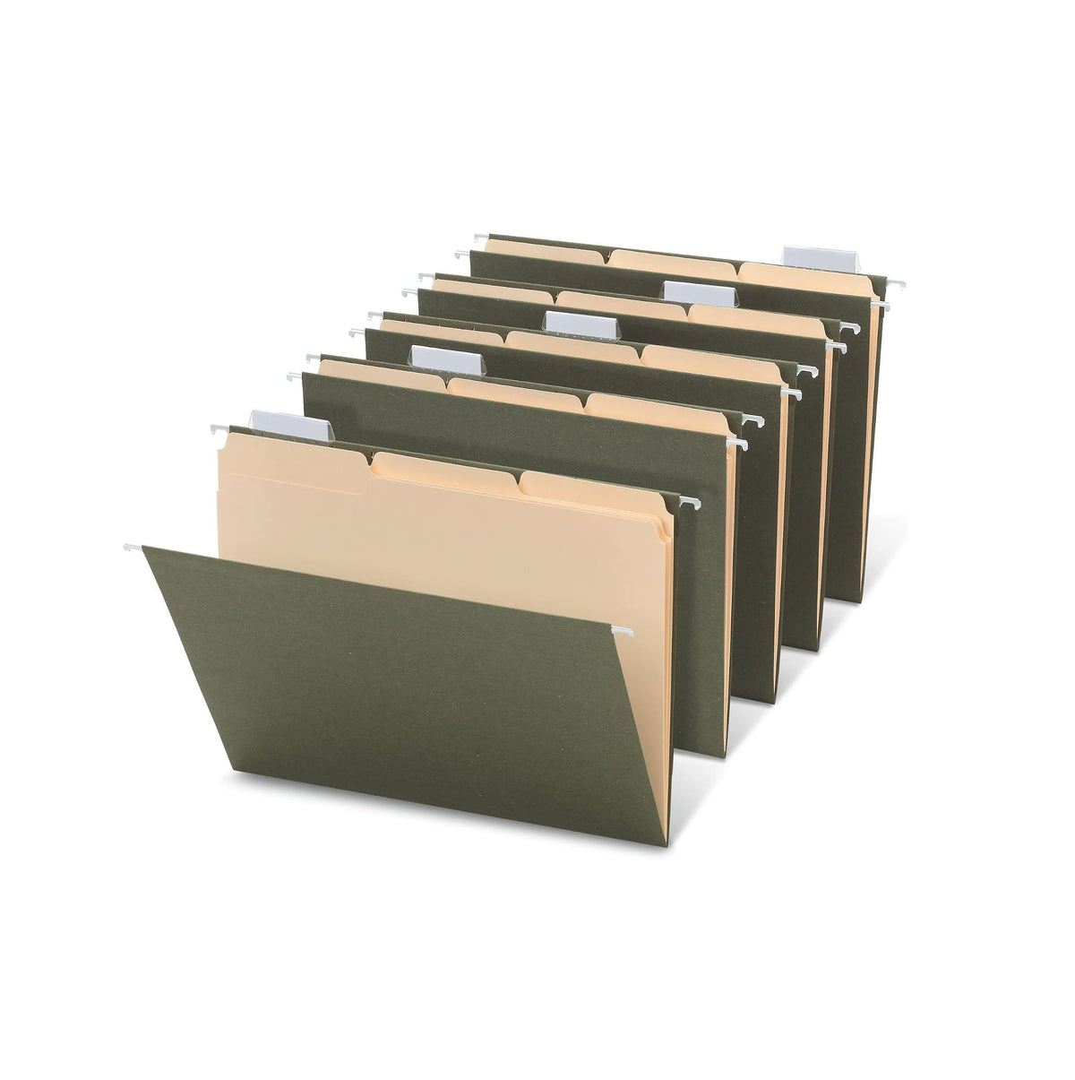 office Hanging File Folder/File Folder Combo Kit, 3/4in Expansion, Letter Size, 100% Recycled, Manila/Standard Green, pk of 12