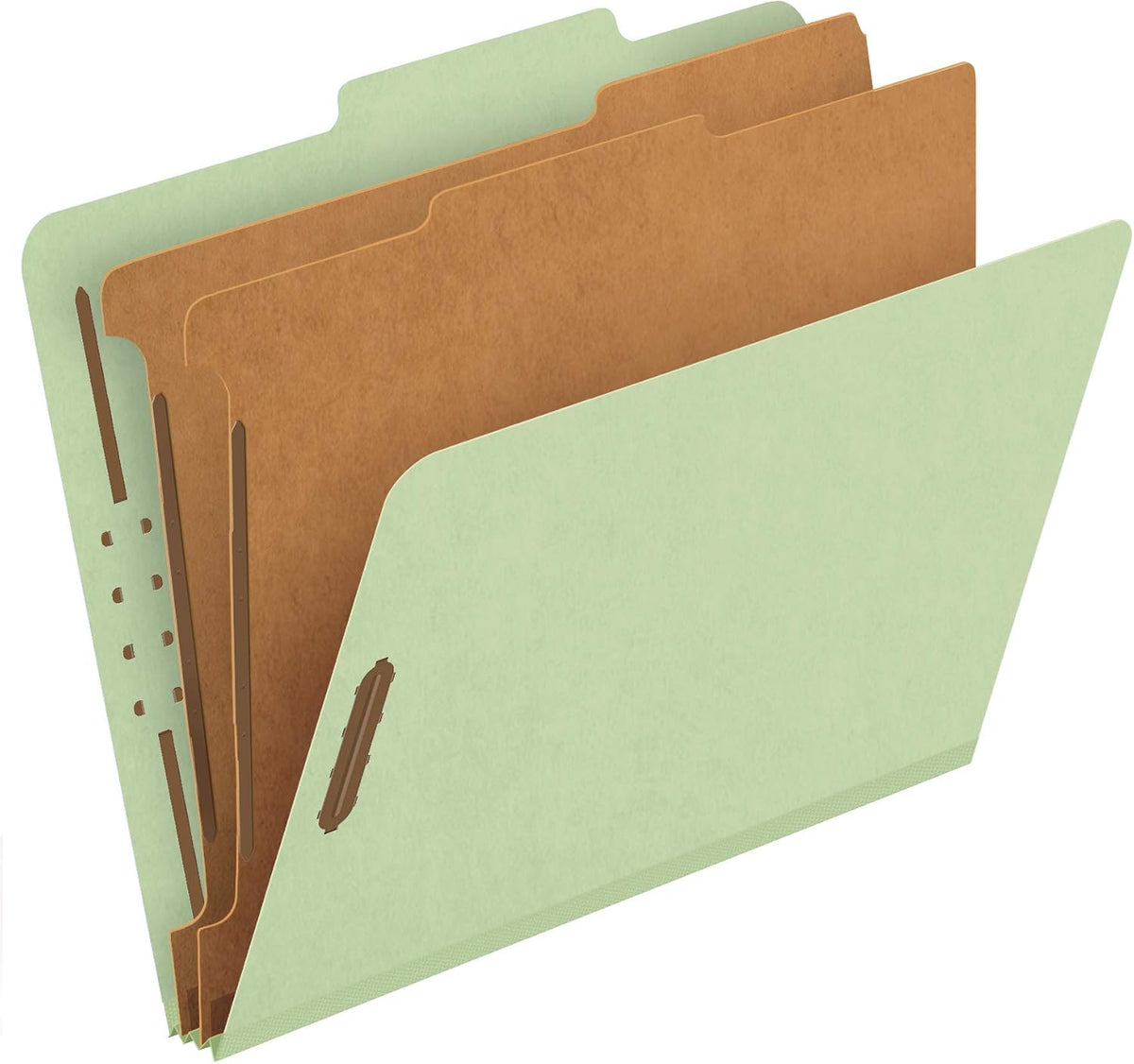 Classification Folder with Prongs, 100% Recycled, 2 Dividers, 2" Embedded Fasteners, Letter Size, for Documents Organization, pk of 10 ,green