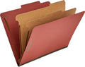 Classification Folder with Prongs, 100% Recycled, 2 Dividers, 2" Embedded Fasteners, Letter Size, for Documents Organization, pk of 10 ,red