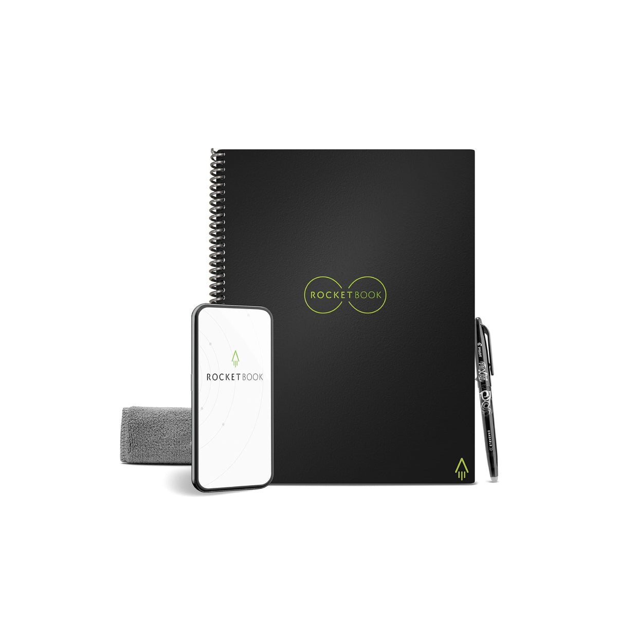 Rocketbook Core Reusable Spiral Notebook, Letter Size 8.5x11, Black - Dotted Pages, App-Connected, Erasable,