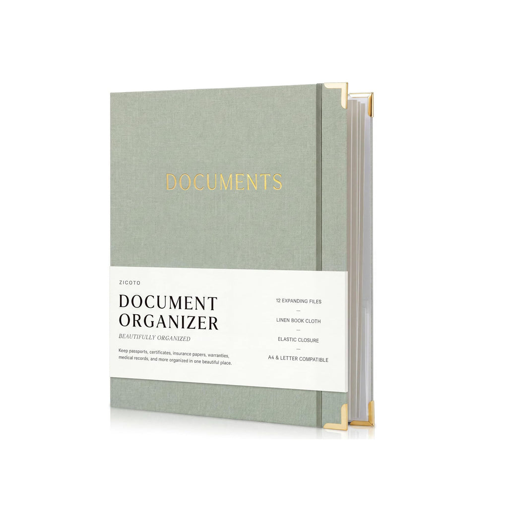 Important Document Organizer Set with Folders - Complete Linen Ring Binder