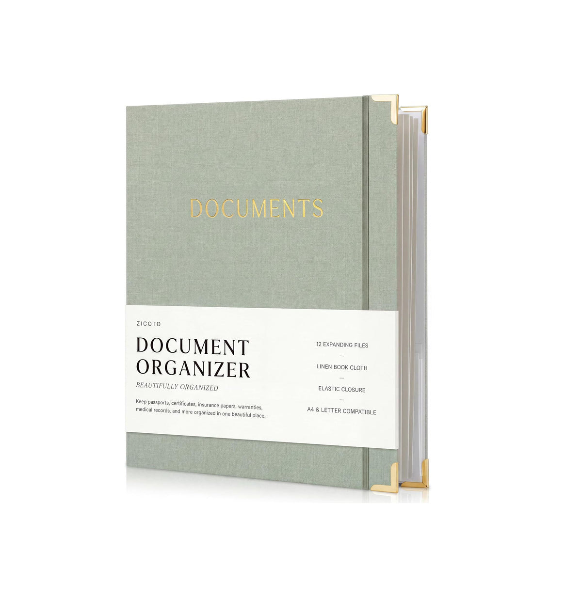 Important Document Organizer Set with Folders - Complete Linen Ring Binder